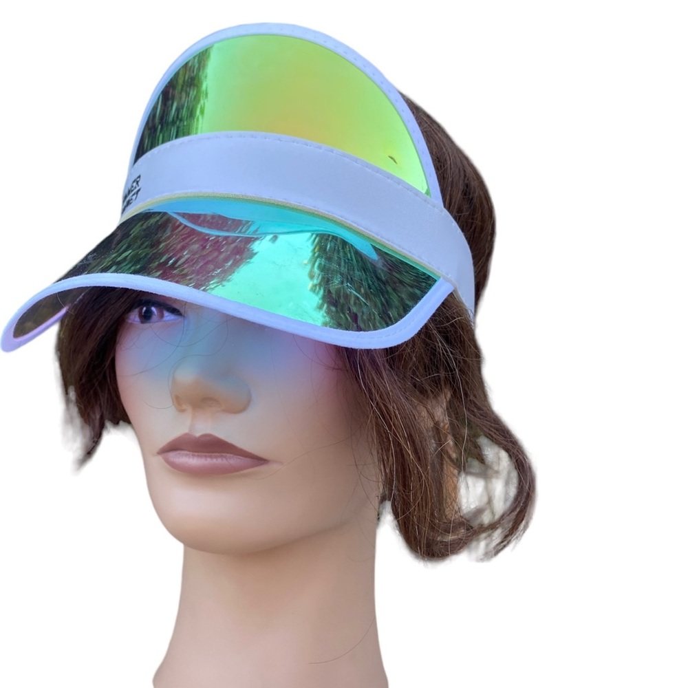 Summer on SUNSET holographic visor sun protection hat cap white iridescent brim - Picture 6 of 15